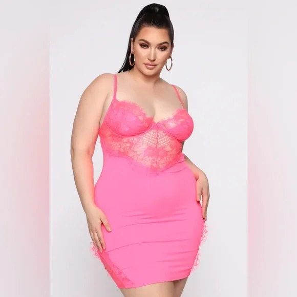 Fashion Nova Midnight Seduction Mini Dress - Neon Pink Lace - Picture 5 of 8